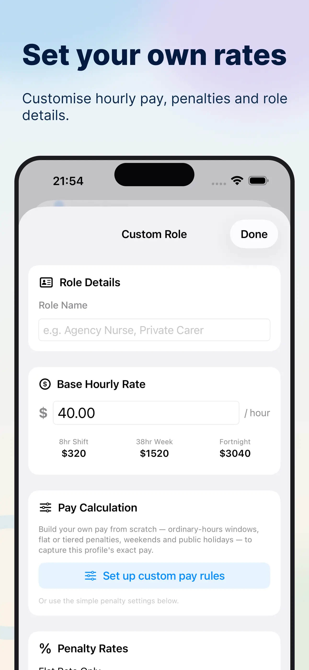 MyRoster app — Set your own rates