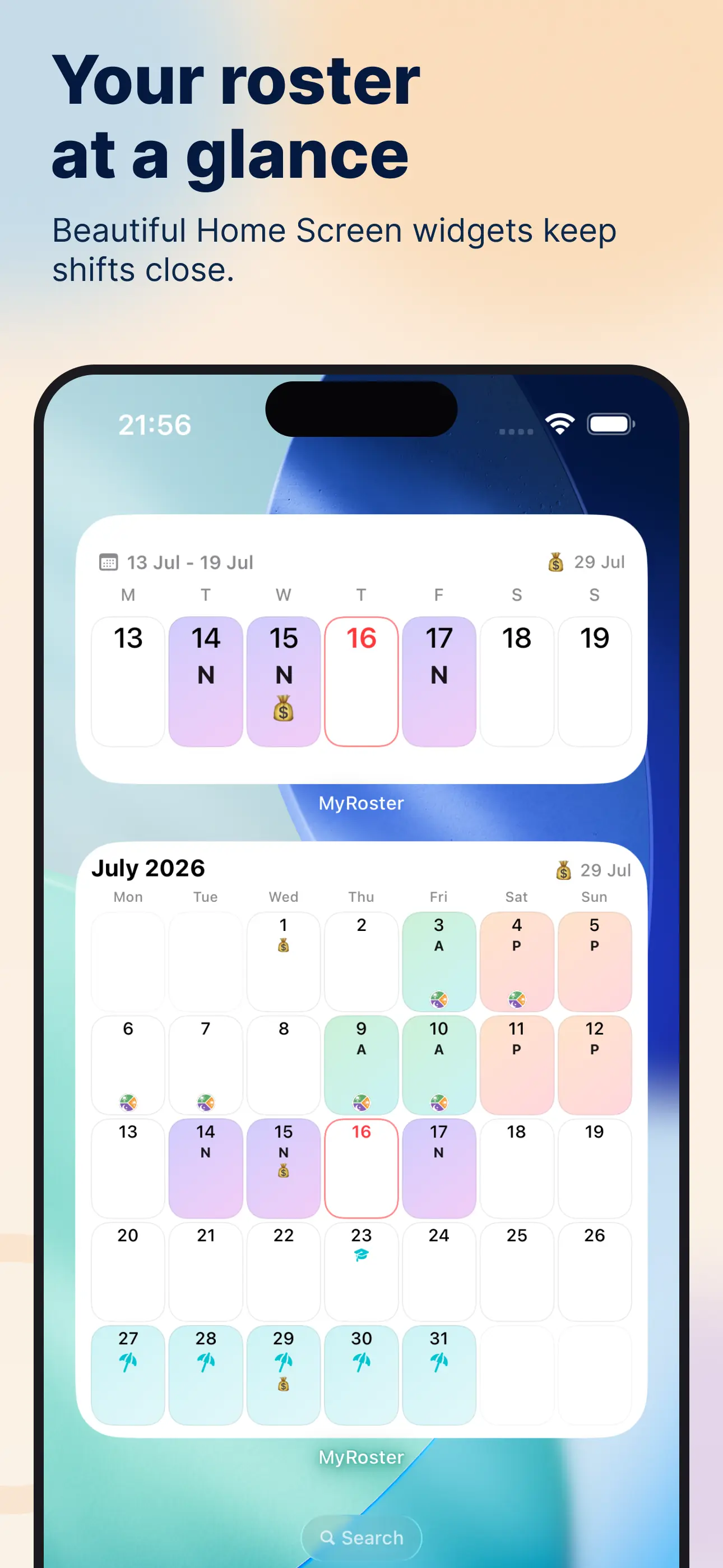 MyRoster app — Roster at a glance