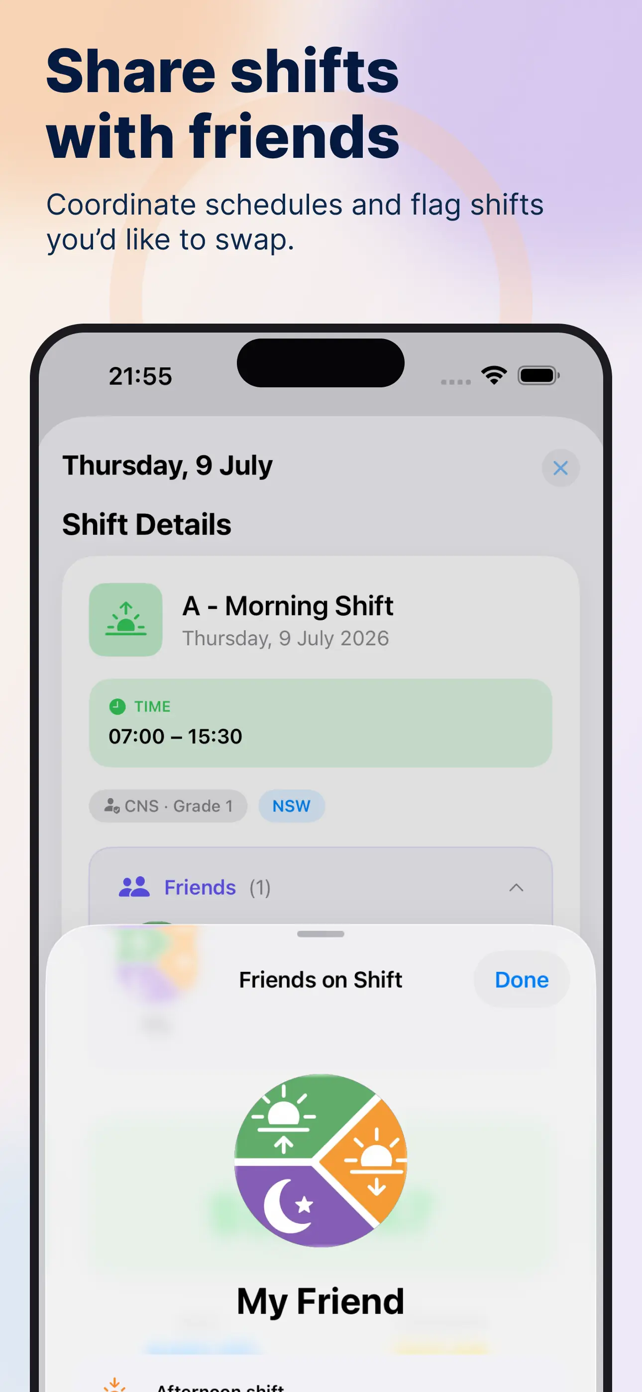MyRoster app — Share shifts with friends