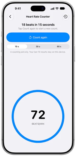The Heart Rate Counter result in beats per minute.