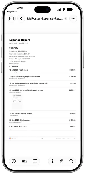 The exported expenses PDF.