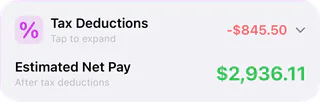 Tax deductions and estimated net pay.