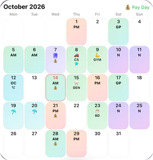 The large MyRoster month roster widget.