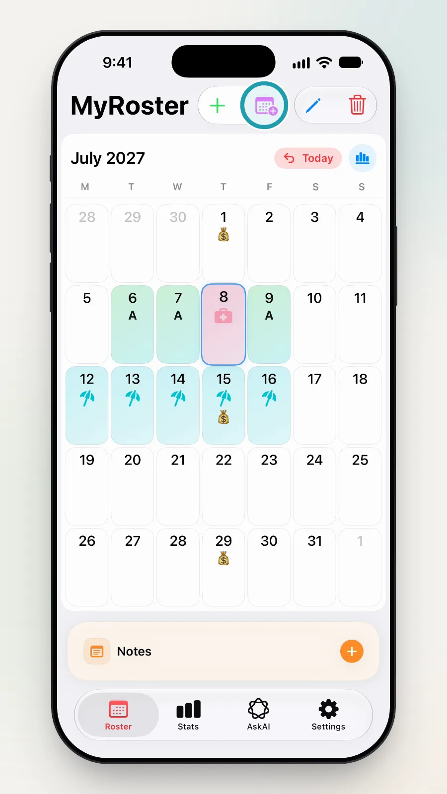 The purple Quick Add button at the top being tapped.