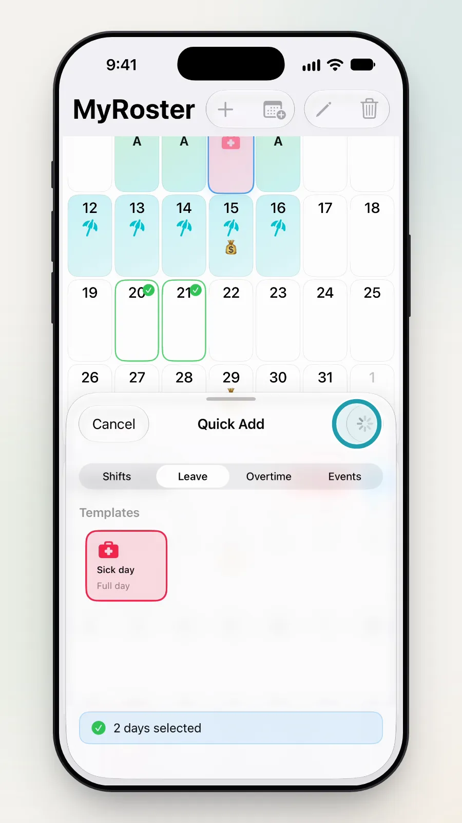 Add at the top right of the Quick Add box being tapped.