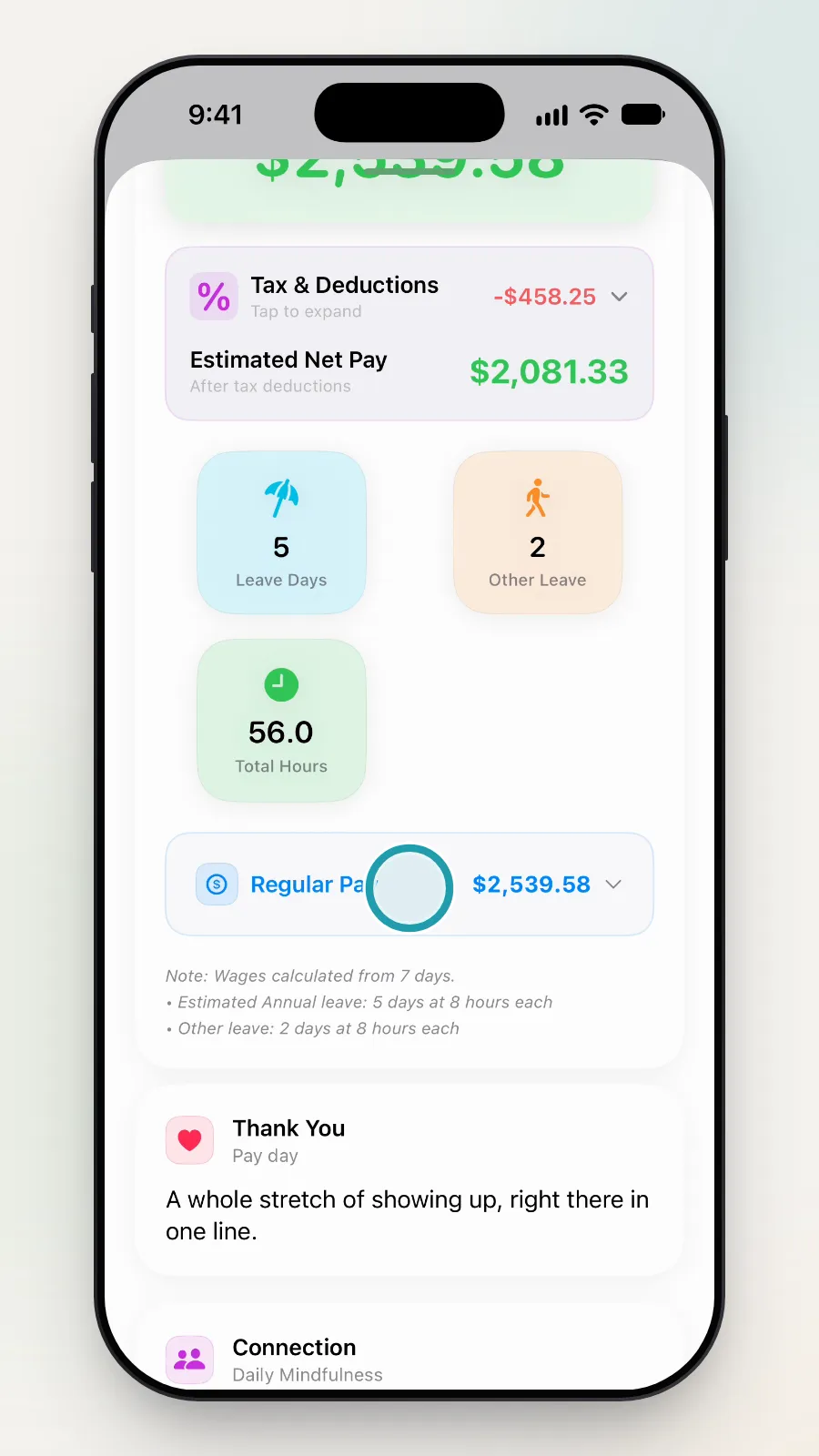 Regular Pay being tapped.
