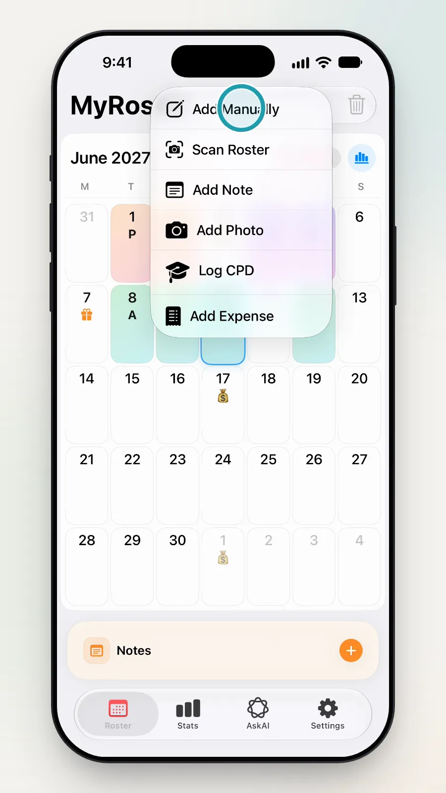 The add menu with Add Manually being tapped.