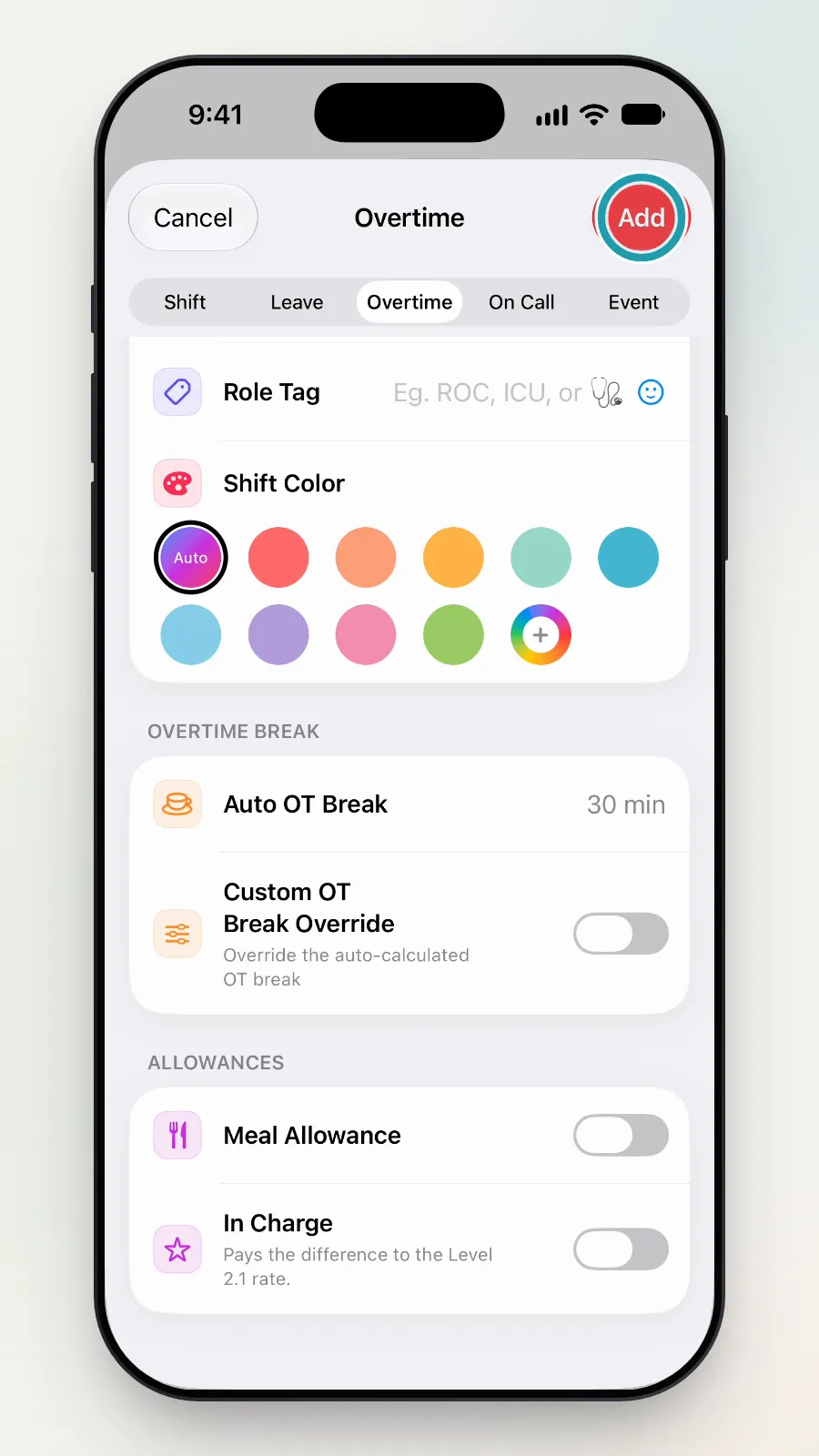 The red Add button at the top right being tapped.