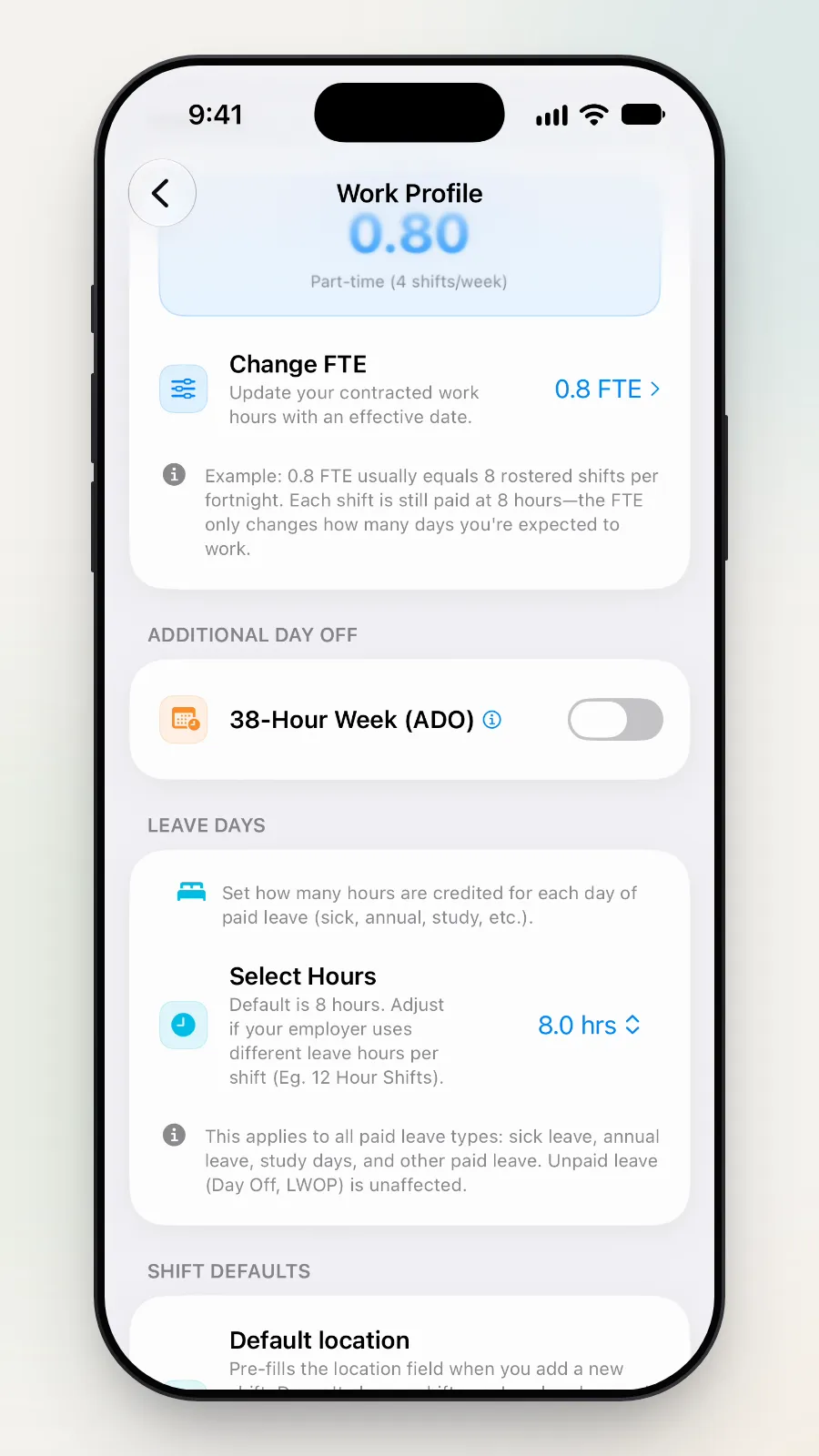 Leave Days: Select Hours 8.0 hrs.
