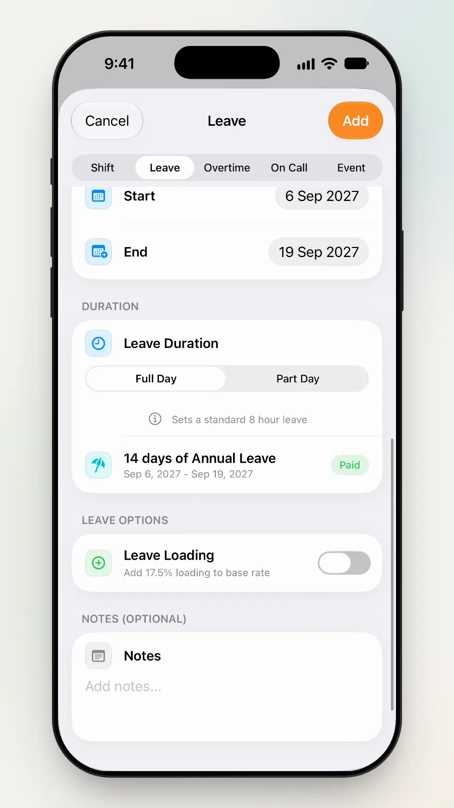 Leave Options: the Leave Loading switch, off.
