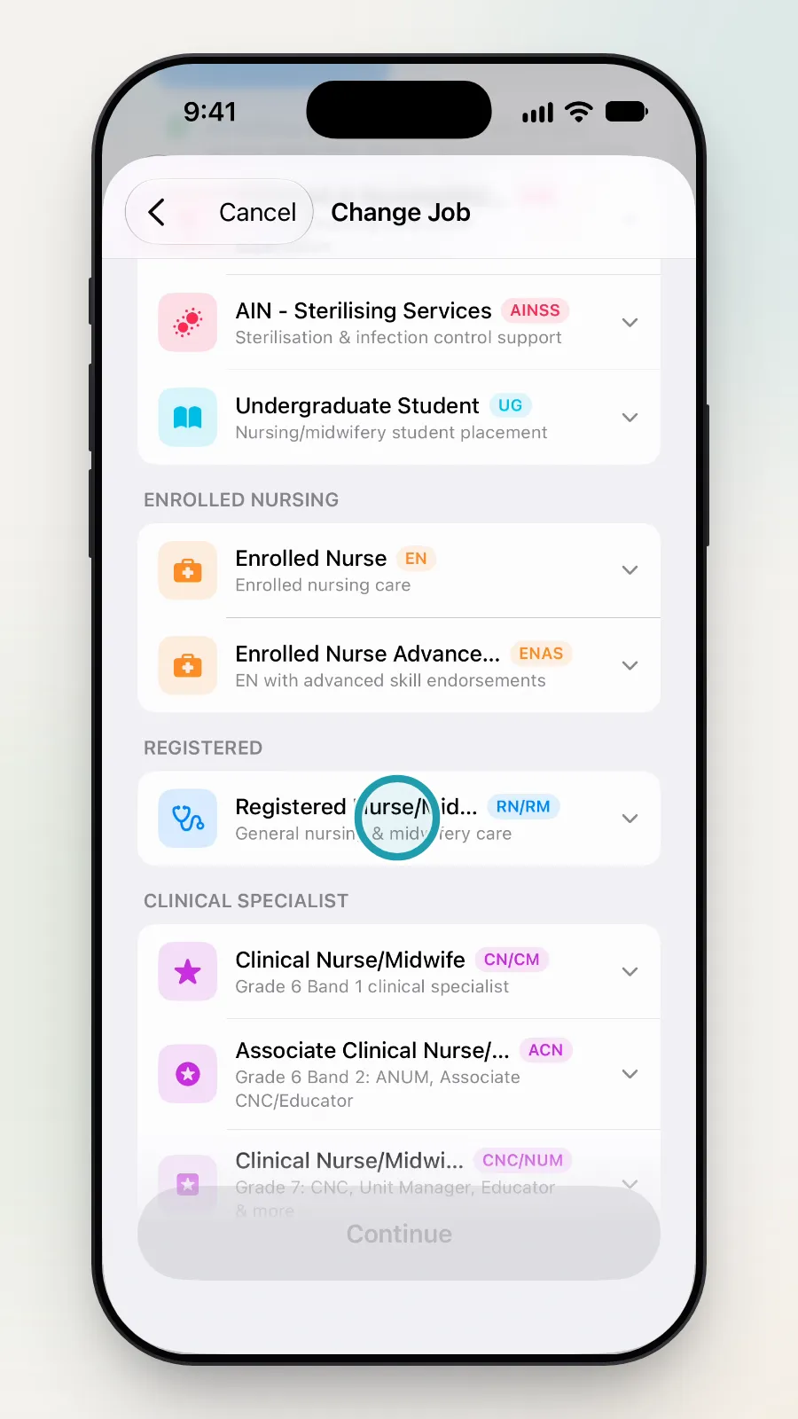 Registered Nurse/Midwife being tapped to show its grades.