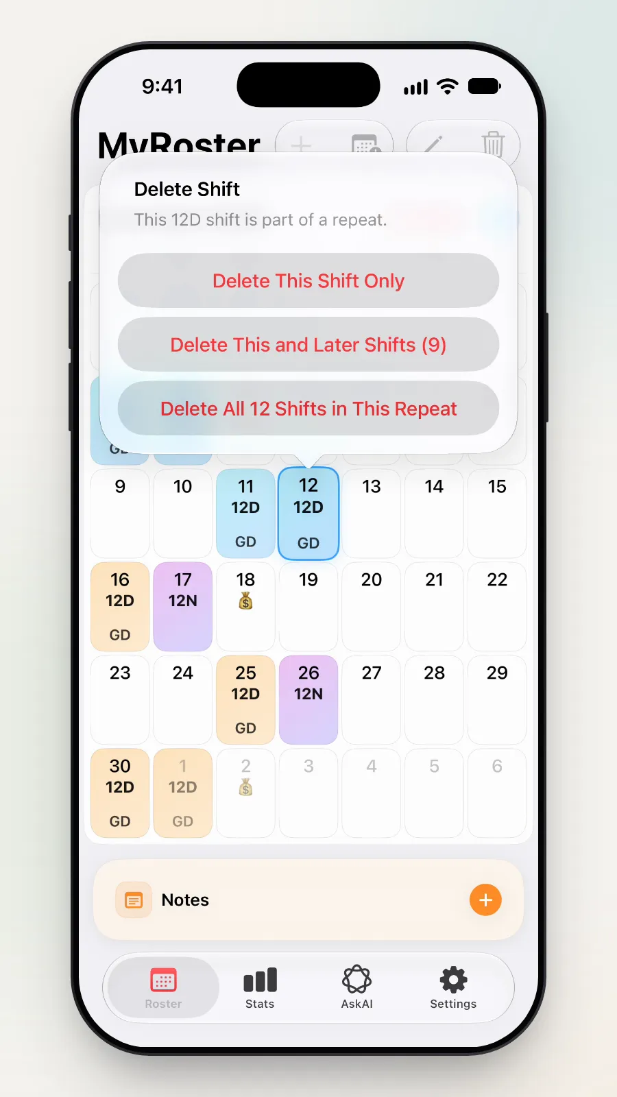 The Delete Shift box with its three choices.