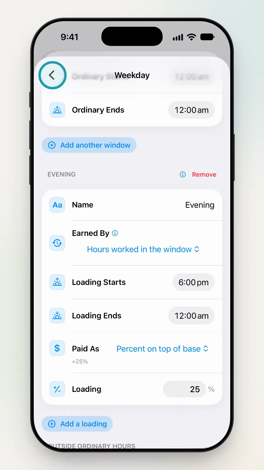 The back button at the top left being tapped.