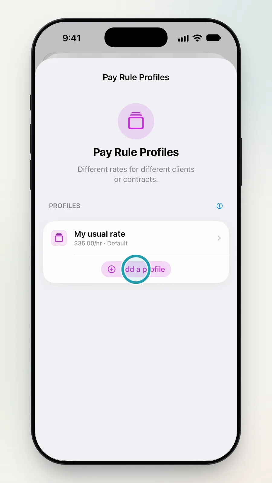 The Add a profile button being tapped.