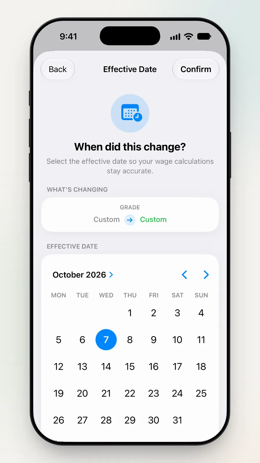 The Effective Date page: When did this change?, with a calendar for October 2026.
