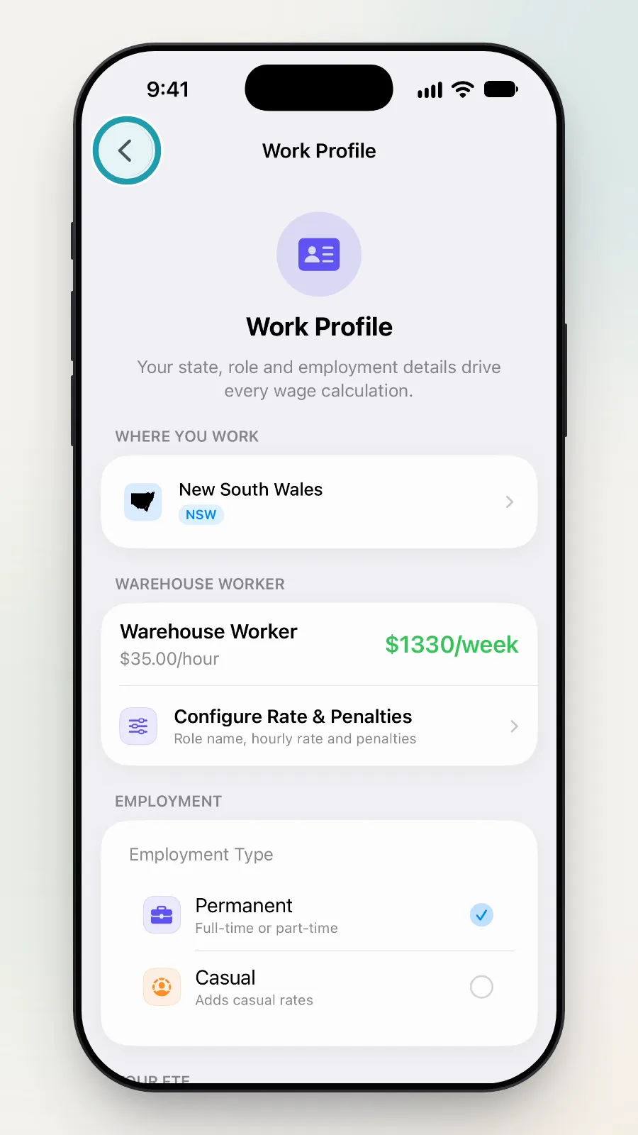 The back button at the top left being tapped.