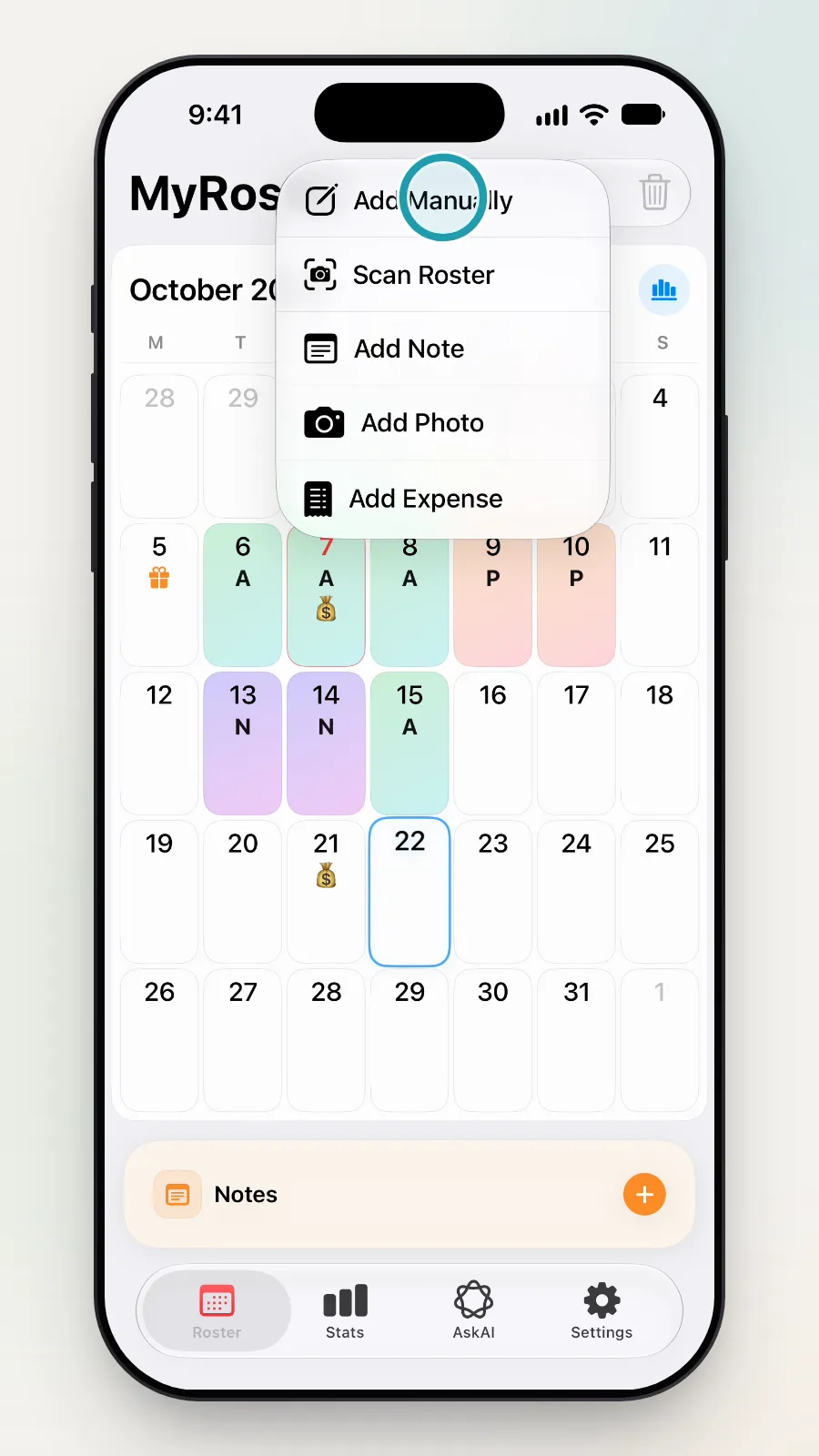 The add menu with Add Manually being tapped.