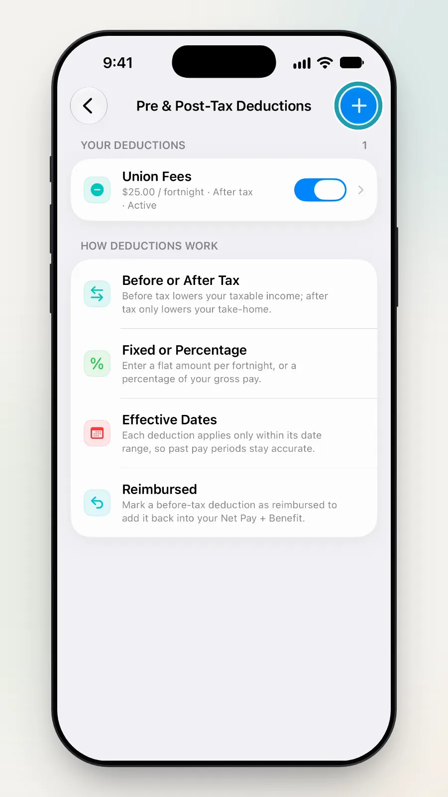 The + button at the top right being tapped.
