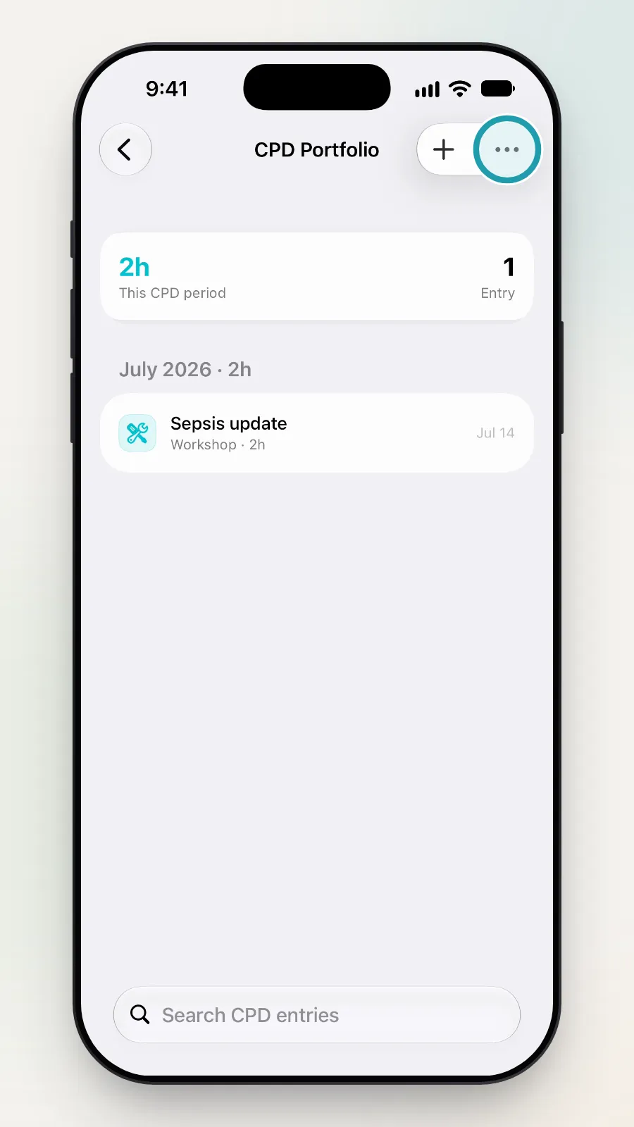 The more button (three dots) at the top right being tapped.