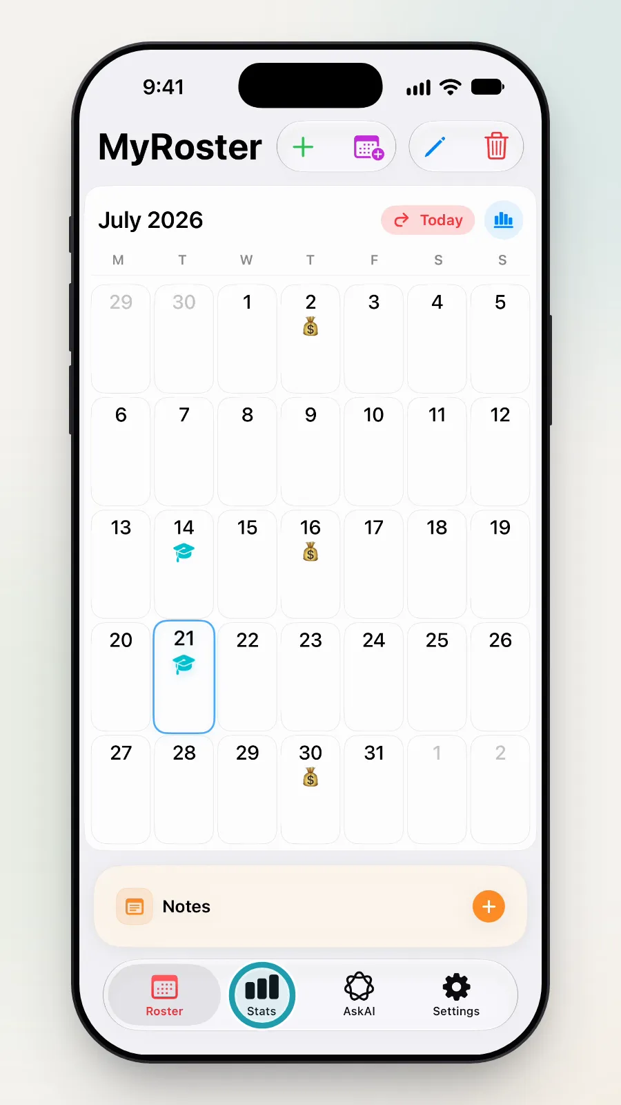The Stats tab at the bottom being tapped.