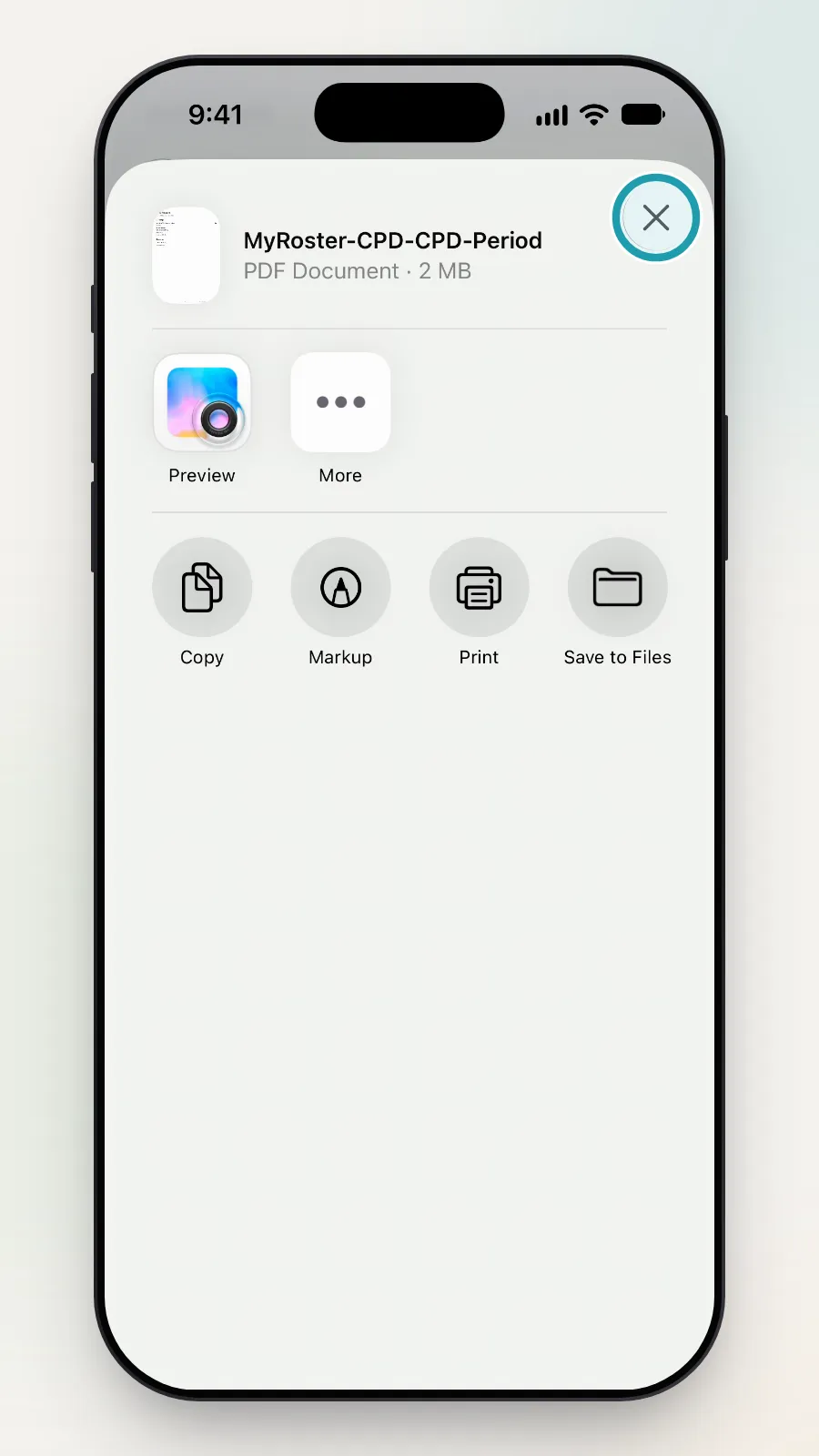 The X at the top right of the share box being tapped.