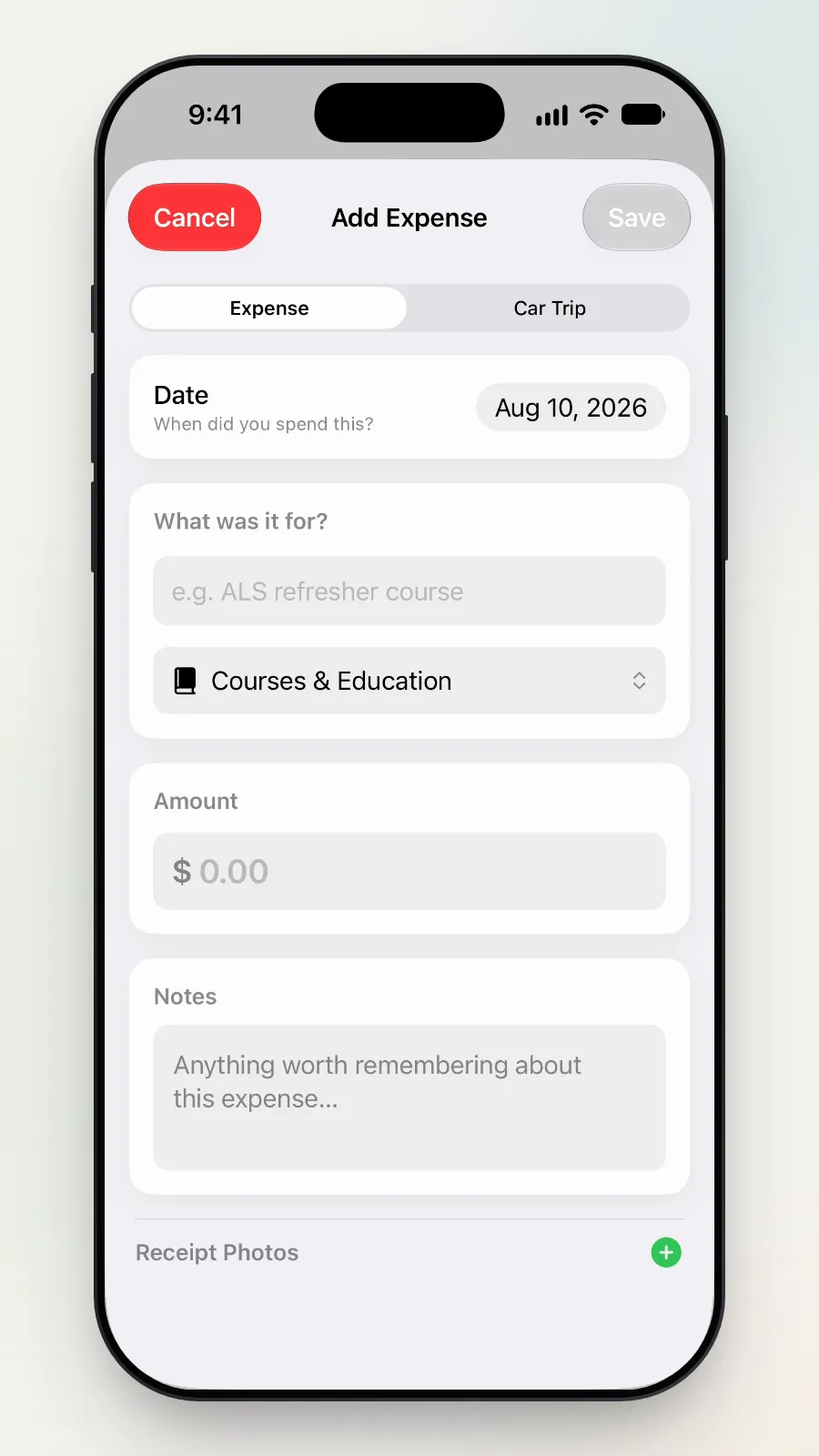 The date: When did you spend this? Aug 10, 2026.