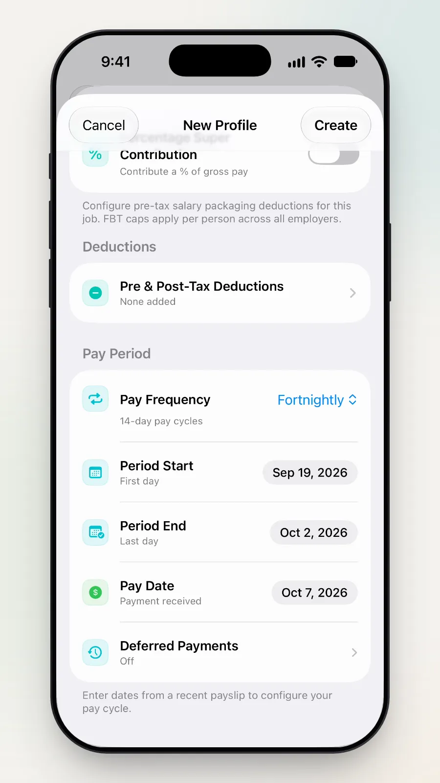Pay Frequency kept as Fortnightly.
