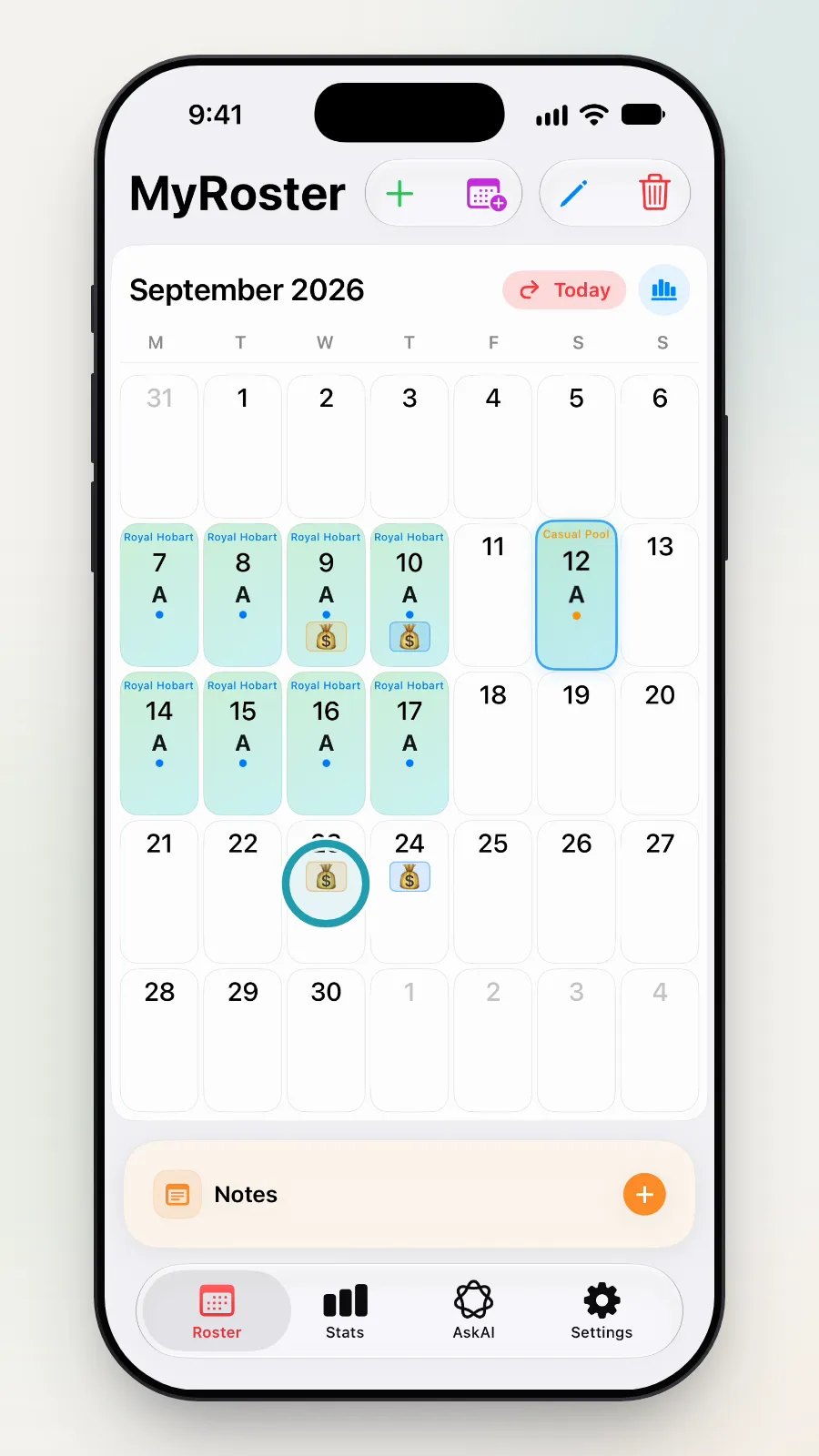 Wednesday 23 September, Casual Pool's pay day, being tapped.