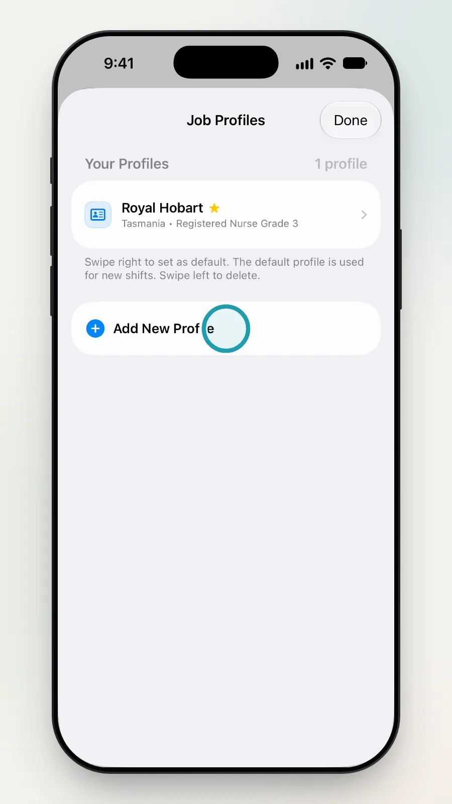 The Add New Profile button being tapped.