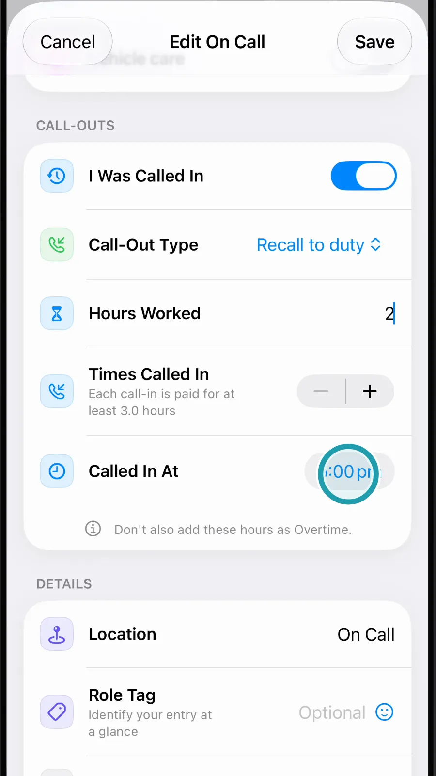 The Called In At time being tapped.