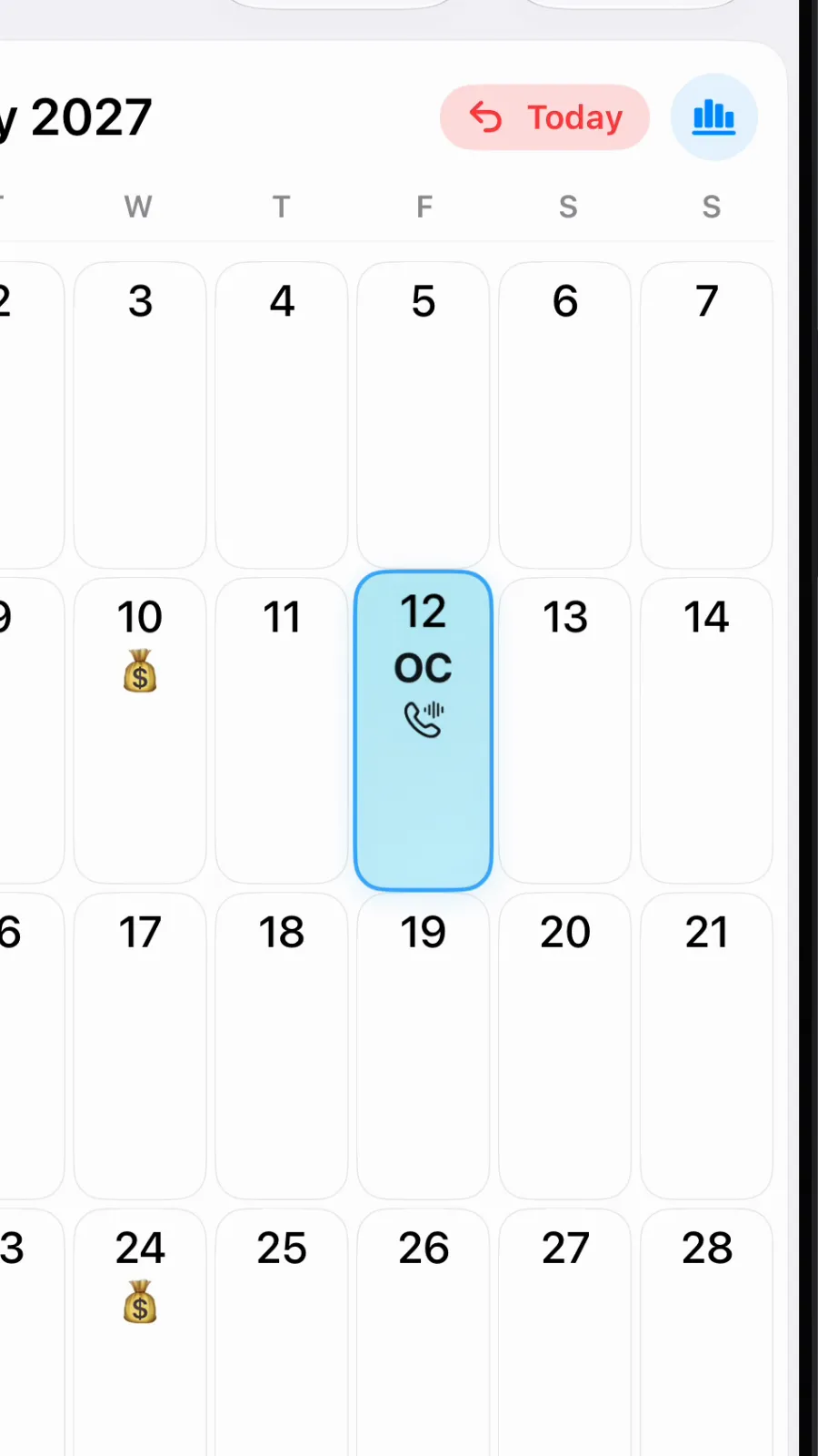 The roster with Friday 12 February showing OC and a phone icon.
