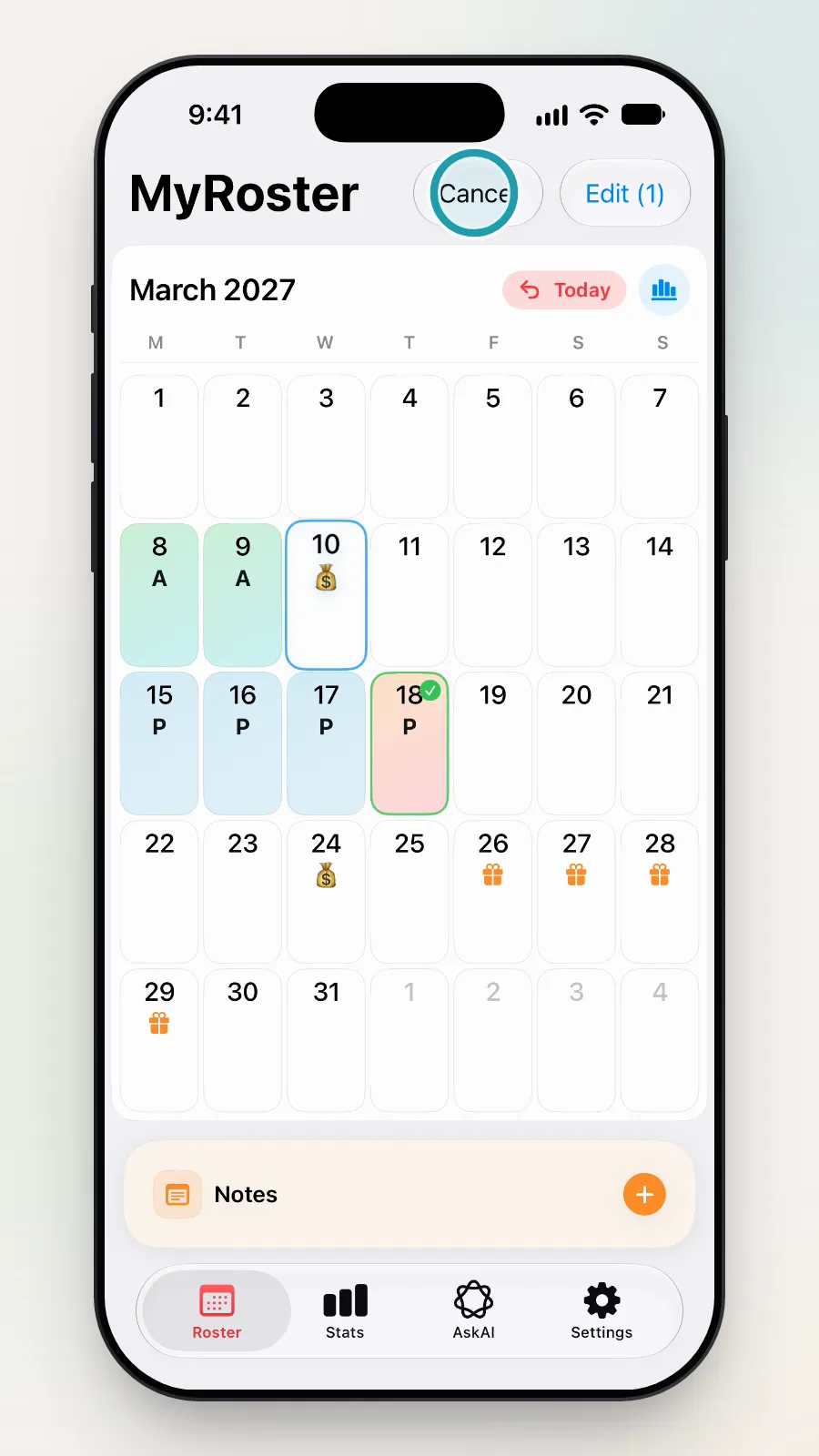 The Cancel button at the top being tapped to leave select mode.