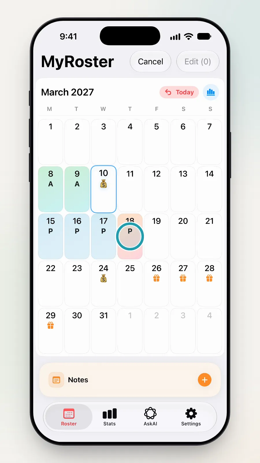 Select mode with the shift on 18 March being picked by accident.