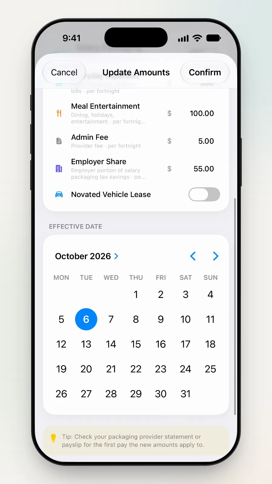 The Effective Date calendar with today's date, 6 October 2026, selected.