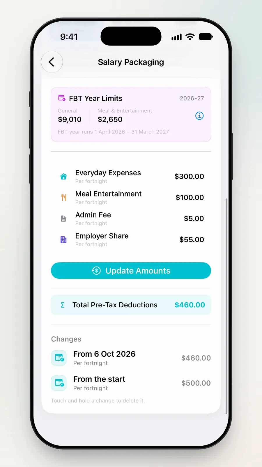 The Changes list: From 6 Oct 2026 $460.00 and From the start $500.00.