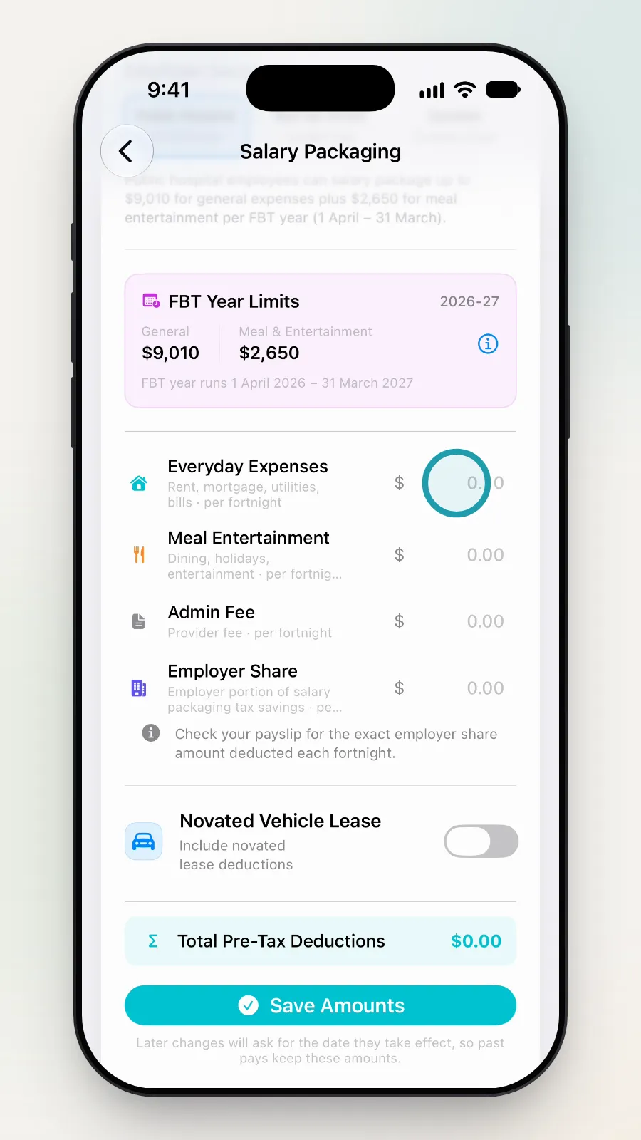The Everyday Expenses amount box being tapped.