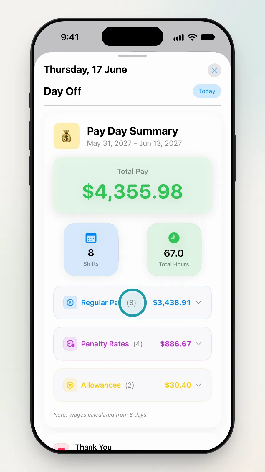 Regular Pay being tapped.