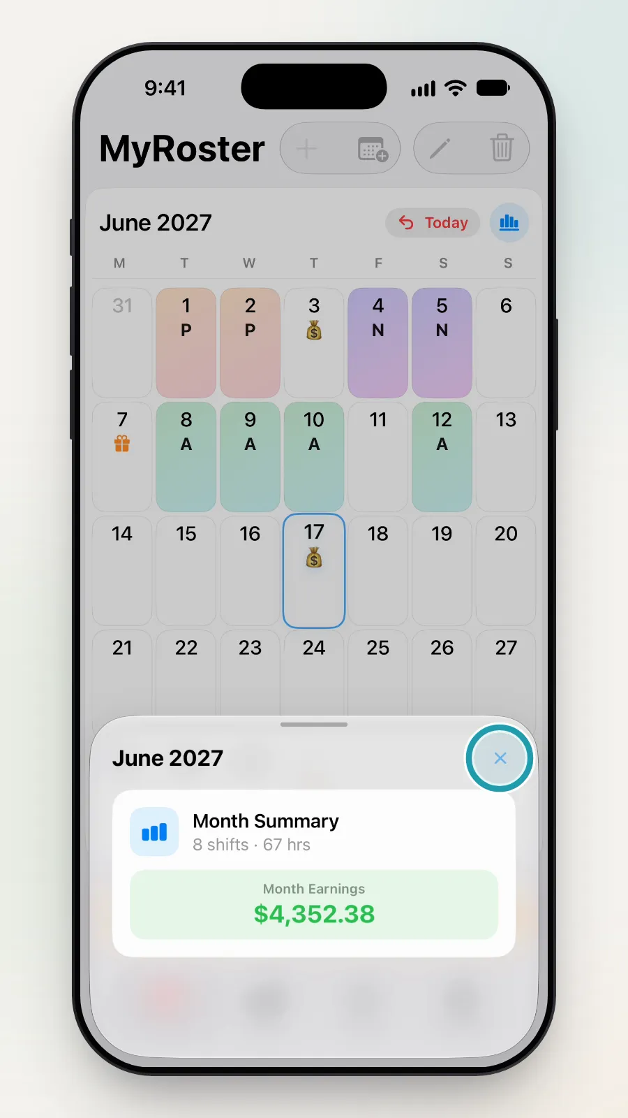 The X on the Month Summary box being tapped.